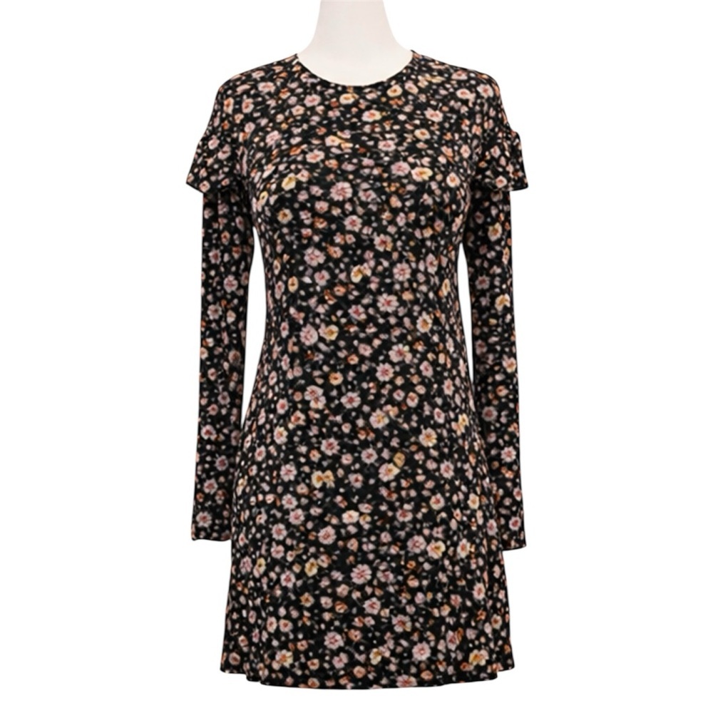 Ditsy Floral Babydoll Mini Dress Layered Long Sleeve Soft Grunge Cottagecore M - Picture 3 of 7